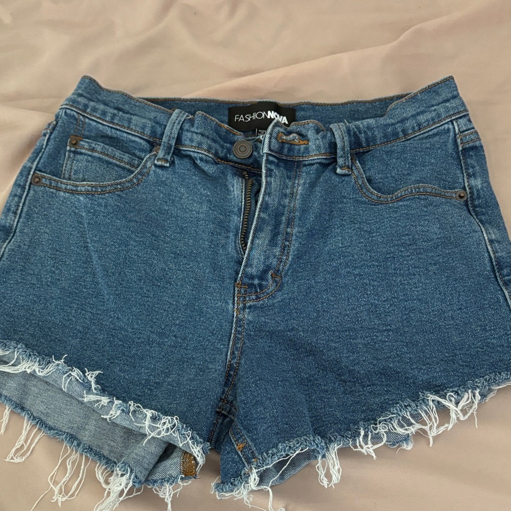 Fashion Nova Frayed Hem Blue Jean Shorts